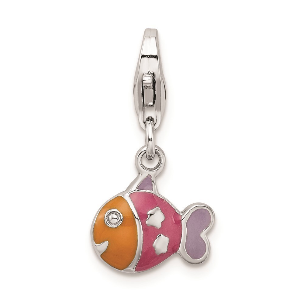 925 Sterling Silver 3-D Enameled Fish Lobster Clasp Necklace Charm Pendant